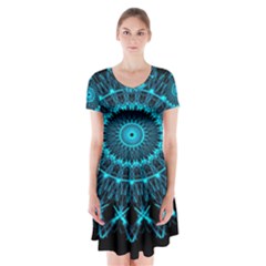 Digital Handdraw Floral Short Sleeve V-neck Flare Dress