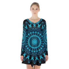 Digital Handdraw Floral Long Sleeve Velvet V-neck Dress by Sparkle