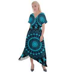 Digital Handdraw Floral Cross Front Sharkbite Hem Maxi Dress by Sparkle