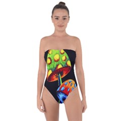 Mushroom Painting  Tie Back One Piece Swimsuit by AstralArtistV