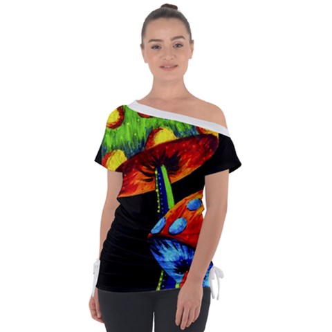 Mushroom Painting  Off Shoulder Tie-up Tee by AstralArtistV