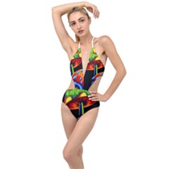 Mushroom Painting  Plunging Cut Out Swimsuit by AstralArtistV