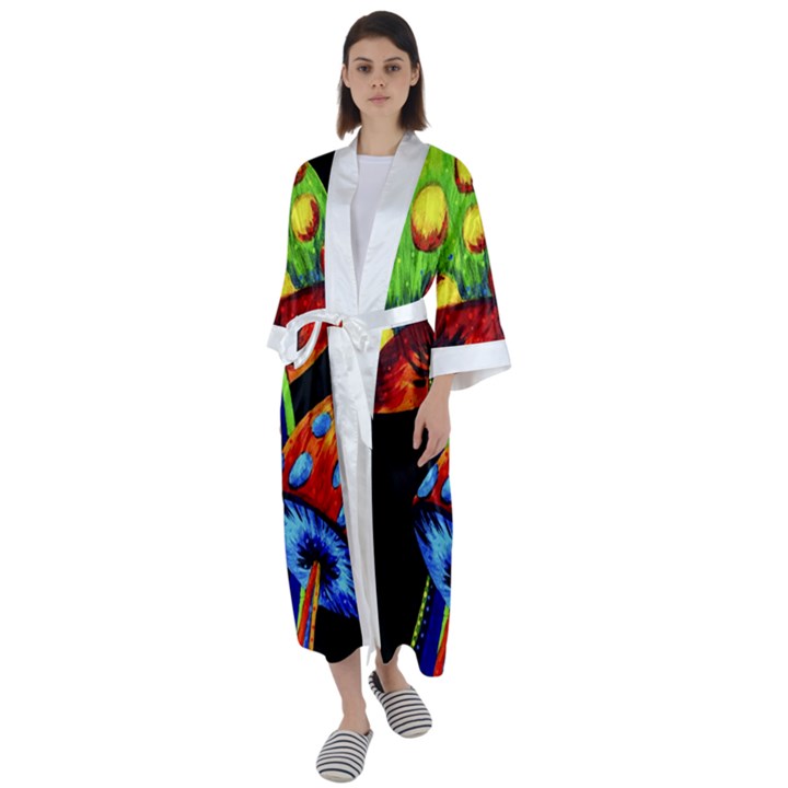 Mushroom Painting  Maxi Satin Kimono