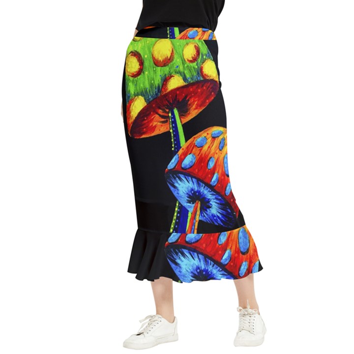 Mushroom Painting  Maxi Fishtail Chiffon Skirt