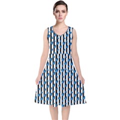 Blue Hearts V-neck Midi Sleeveless Dress 