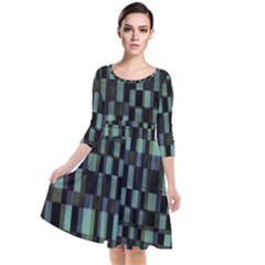 Dark Geometric Pattern Design Quarter Sleeve Waist Band Dress by dflcprintsclothing