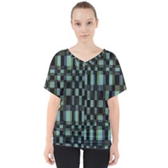 Dark Geometric Pattern Design V-neck Dolman Drape Top