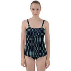 Dark Geometric Pattern Design Twist Front Tankini Set by dflcprintsclothing