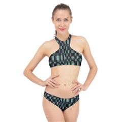 Dark Geometric Pattern Design High Neck Bikini Set by dflcprintsclothing