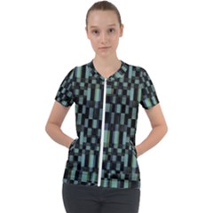 Dark Geometric Pattern Design Short Sleeve Zip Up Jacket