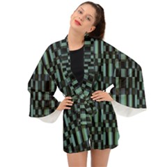 Dark Geometric Pattern Design Long Sleeve Kimono by dflcprintsclothing