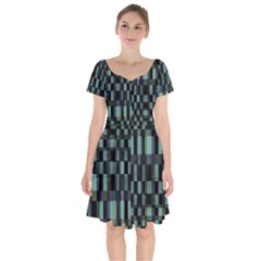 Dark Geometric Pattern Design Short Sleeve Bardot Dress