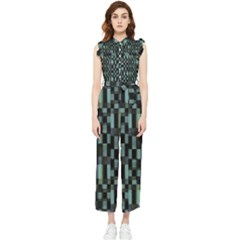 Dark Geometric Pattern Design Women s Frill Top Jumpsuit