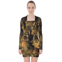 Surreal Steampunk Queen From Fonebook V-neck Bodycon Long Sleeve Dress by 2853937