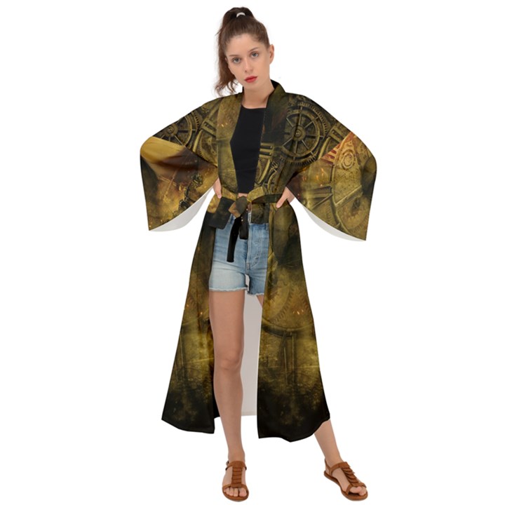 Surreal Steampunk Queen From Fonebook Maxi Kimono