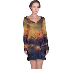 Tiger King In A Fantastic Landscape From Fonebook Long Sleeve Nightdress by 2853937