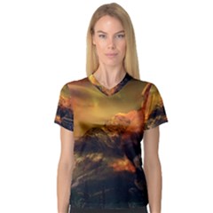 Tiger King In A Fantastic Landscape From Fonebook V-Neck Sport Mesh Tee