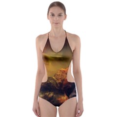 Tiger King In A Fantastic Landscape From Fonebook Cut-Out One Piece Swimsuit