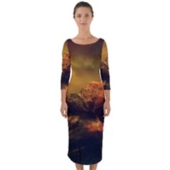 Tiger King In A Fantastic Landscape From Fonebook Quarter Sleeve Midi Bodycon Dress by 2853937