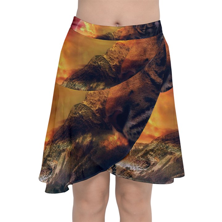 Tiger King In A Fantastic Landscape From Fonebook Chiffon Wrap Front Skirt