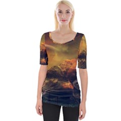 Tiger King In A Fantastic Landscape From Fonebook Wide Neckline Tee