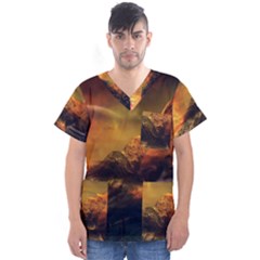 Tiger King In A Fantastic Landscape From Fonebook Men s V-Neck Scrub Top