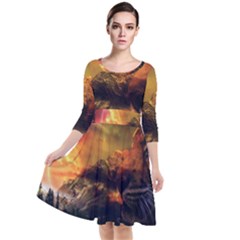 Tiger King In A Fantastic Landscape From Fonebook Quarter Sleeve Waist Band Dress