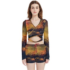 Tiger King In A Fantastic Landscape From Fonebook Velvet Wrap Crop Top And Shorts Set by 2853937