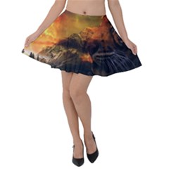 Tiger King In A Fantastic Landscape From Fonebook Velvet Skater Skirt