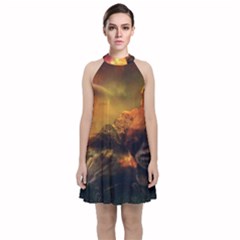 Tiger King In A Fantastic Landscape From Fonebook Velvet Halter Neckline Dress 