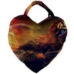 Tiger King In A Fantastic Landscape From Fonebook Giant Heart Shaped Tote by 2853937