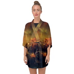 Tiger King In A Fantastic Landscape From Fonebook Half Sleeve Chiffon Kimono