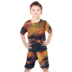 Tiger King In A Fantastic Landscape From Fonebook Kids  Tee and Shorts Set