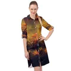 Tiger King In A Fantastic Landscape From Fonebook Long Sleeve Mini Shirt Dress by 2853937