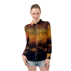 Tiger King In A Fantastic Landscape From Fonebook Long Sleeve Chiffon Shirt