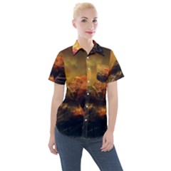 Tiger King In A Fantastic Landscape From Fonebook Women s Short Sleeve Pocket Shirt