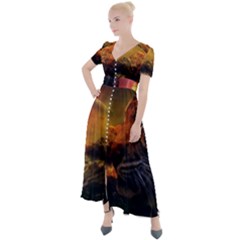 Tiger King In A Fantastic Landscape From Fonebook Button Up Short Sleeve Maxi Dress