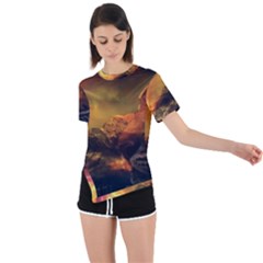 Tiger King In A Fantastic Landscape From Fonebook Asymmetrical Short Sleeve Sports Tee by 2853937