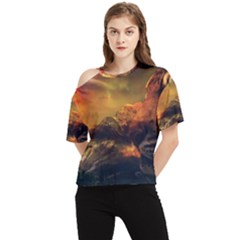 Tiger King In A Fantastic Landscape From Fonebook One Shoulder Cut Out Tee