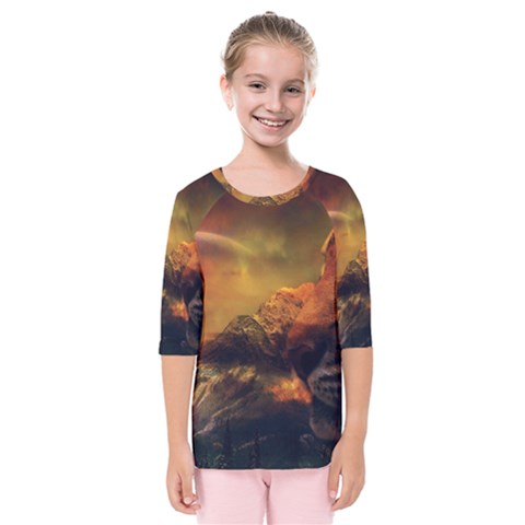 Tiger King In A Fantastic Landscape From Fonebook Kids  Quarter Sleeve Raglan Tee by 2853937