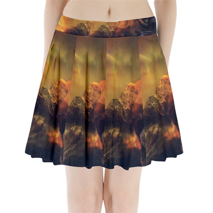 Tiger King In A Fantastic Landscape From Fonebook Pleated Mini Skirt