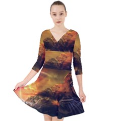 Tiger King In A Fantastic Landscape From Fonebook Quarter Sleeve Front Wrap Dress by 2853937