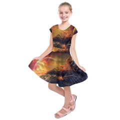 Tiger King In A Fantastic Landscape From Fonebook Kids  Short Sleeve Dress by 2853937