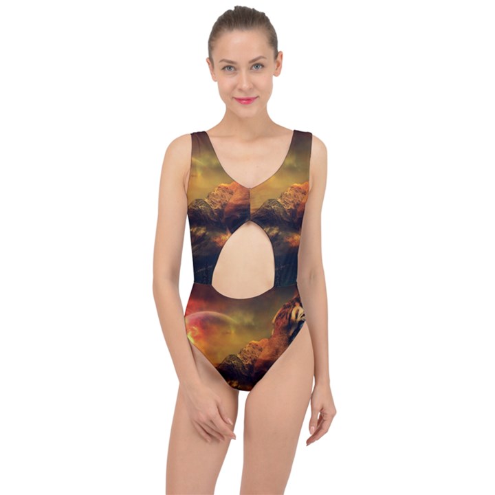 Tiger King In A Fantastic Landscape From Fonebook Center Cut Out Swimsuit