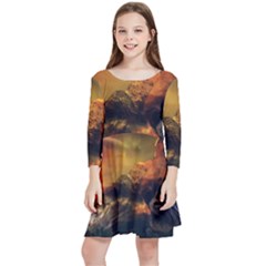 Tiger King In A Fantastic Landscape From Fonebook Kids  Quarter Sleeve Skater Dress by 2853937