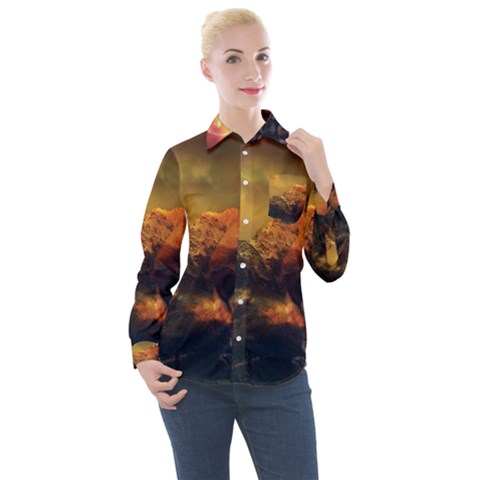 Tiger King In A Fantastic Landscape From Fonebook Women s Long Sleeve Pocket Shirt by 2853937