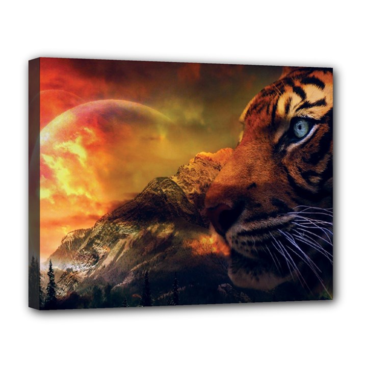 Tiger King In A Fantastic Landscape From Fonebook Canvas 14  x 11  (Stretched)