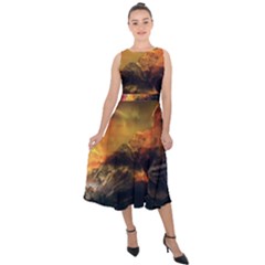 Tiger King In A Fantastic Landscape From Fonebook Midi Tie-back Chiffon Dress by 2853937