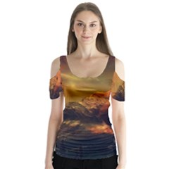 Tiger King In A Fantastic Landscape From Fonebook Butterfly Sleeve Cutout Tee 