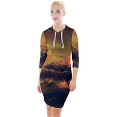 Tiger King In A Fantastic Landscape From Fonebook Quarter Sleeve Hood Bodycon Dress